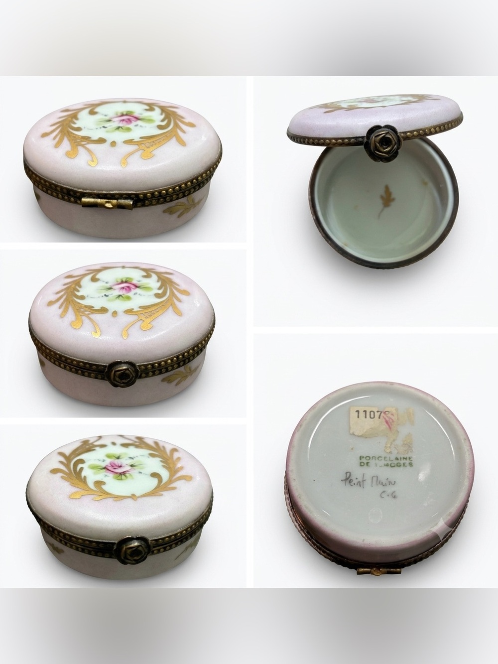 Limoges Pink Porcelain Trinket Box with Gold Motif
